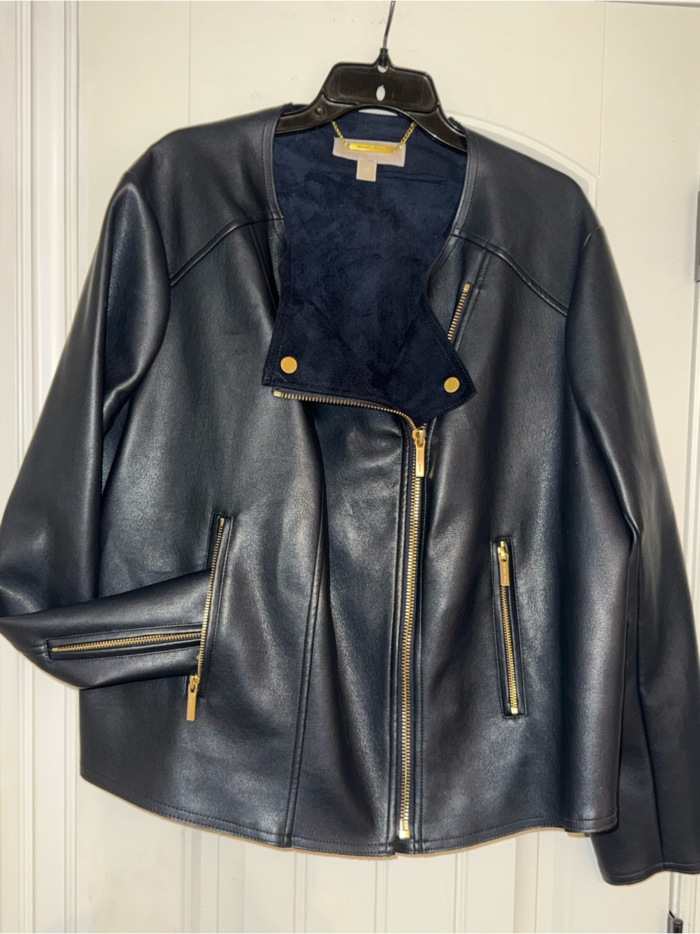 Michael Kors Black Leather Jacket with Gold Hardware